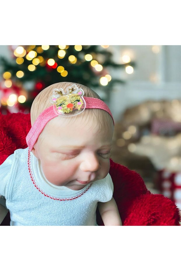Handmade Baby Headband Dusty Rose Christmas New Year Bandana Transparent Sequin Deer