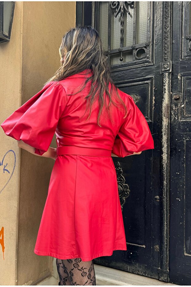 Deri kısa elbise - 3