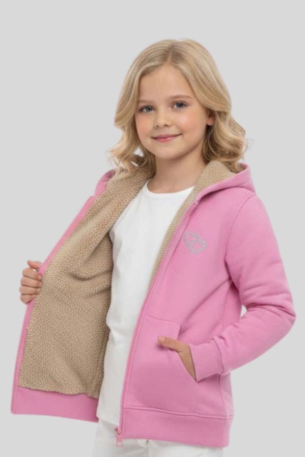 Girl's Lilac Fully Plush Lined K Hooded Cardigan - Warm Winter Sweatshirt