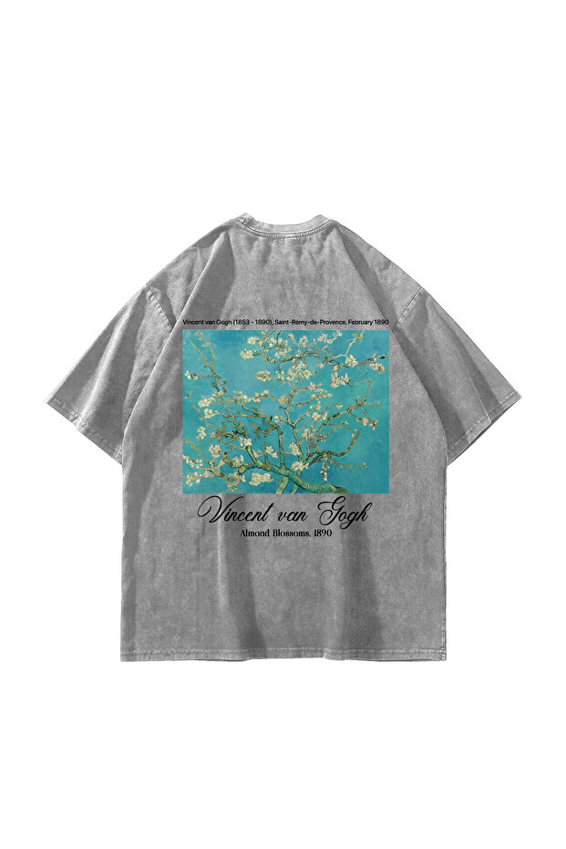 تيشيرت أبيض قابل للغسل للجنسين من Almond Blossoms مطبوع قصة فضفاضة