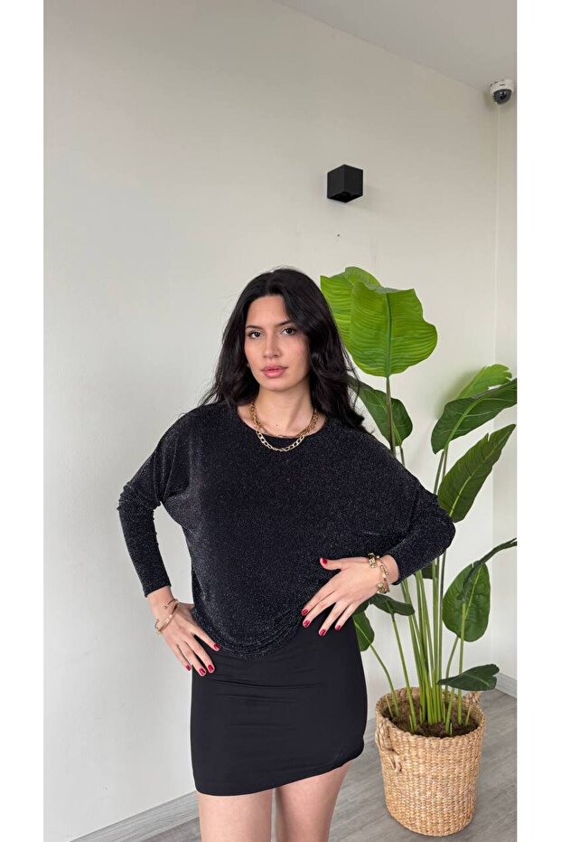 kendinden simli örme bluz - 1