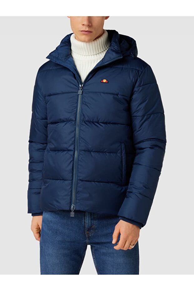quilted jacket with label patch in dark blue - 5