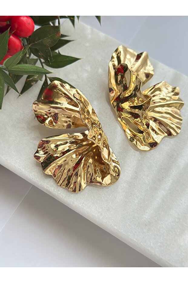 أقراط على شكل ورقة ذهبية - 3