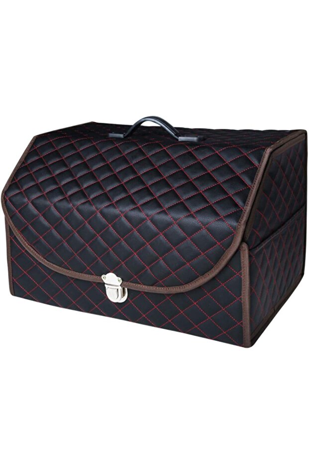 Leather Made Car Detachable Grocery Box with Medium Holder (Black, Middle (50 X 33 X 30cm)