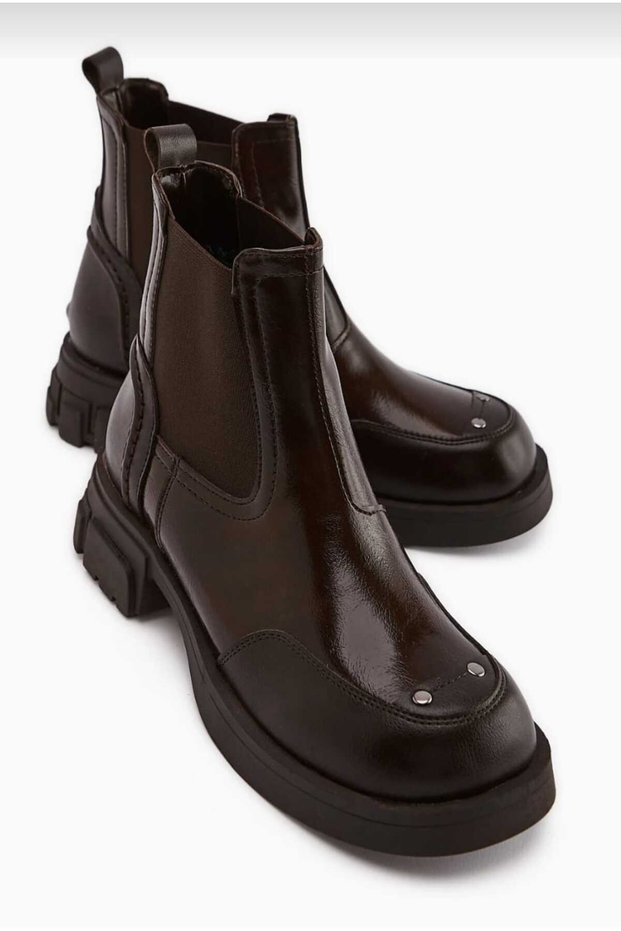 Women's Coffee-Colored Elastic Thick-Soled Boots