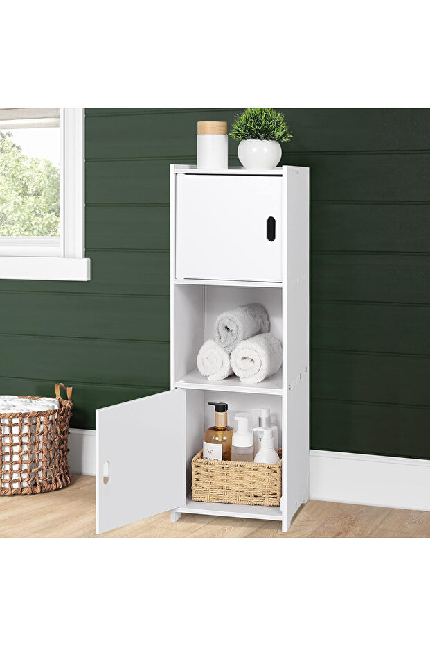 𝐎𝐧𝐞𝐃𝐜𝐨𝐫 Bathroom Floor Cabinet – Tall Freestanding Organizer with Double Doors