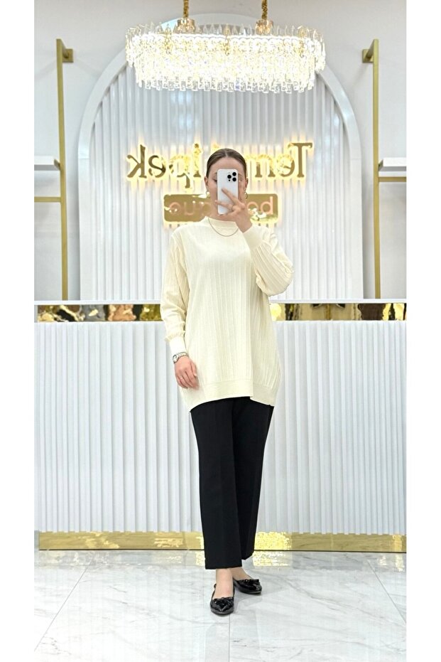 Soğuk Tuşe Oversize Fitilli Tunik - 3