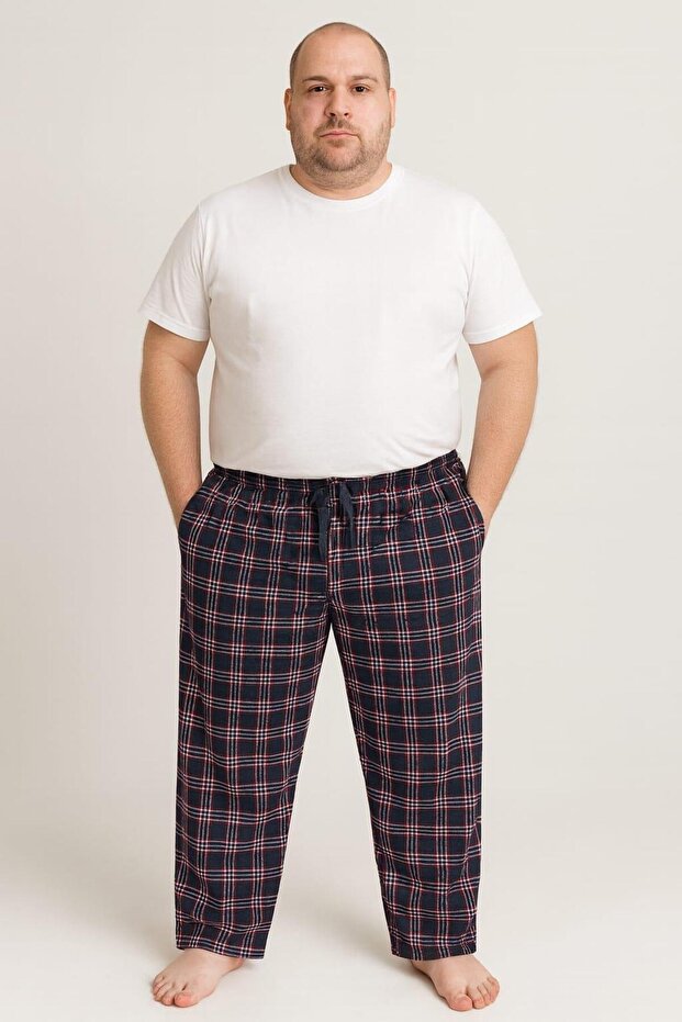 بنطلون رجالي منقوش بمقاس كبير مصنوع من القطن بنسبة 100% مع جيوب وجزء سفلي واحد - 1