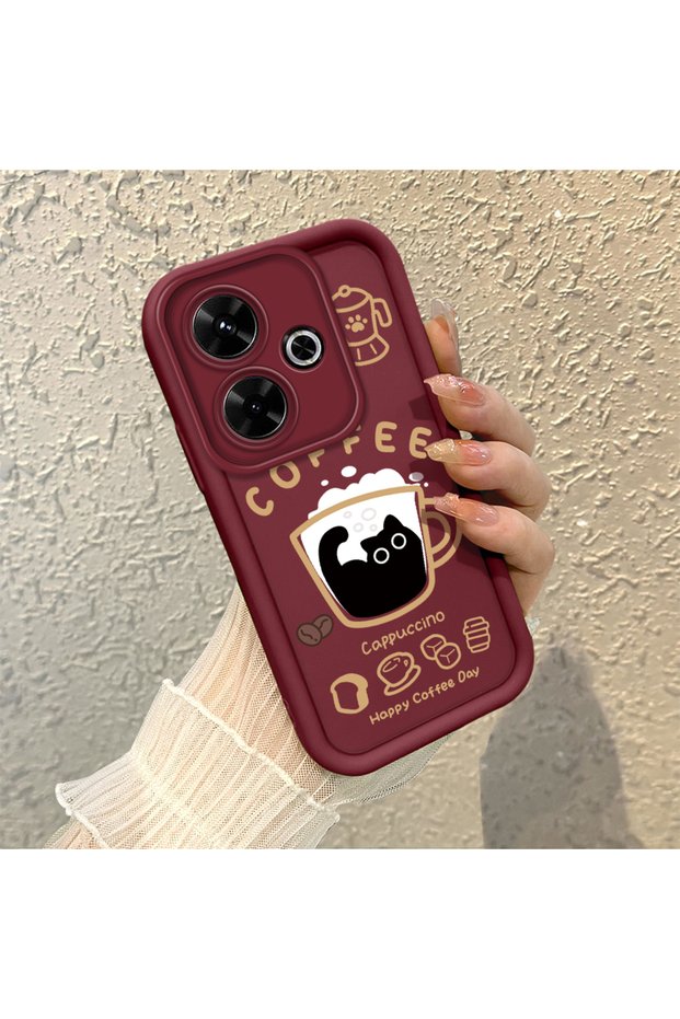 Xiaomi Poco M6 4g Compatible Silicone Material Shockproof Simple Burgundy Color Case