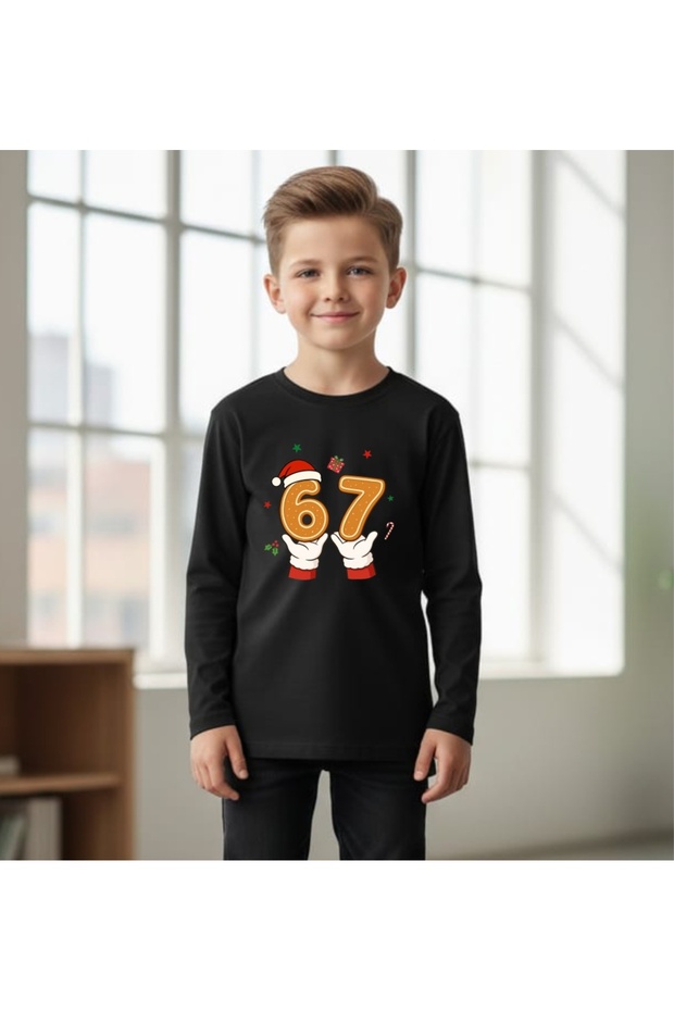 Funny Six Seven 6 7 Meme Gen Alpha Slang 6 7 Hands Noel Printed Long Sleeve Kids T-Shirt