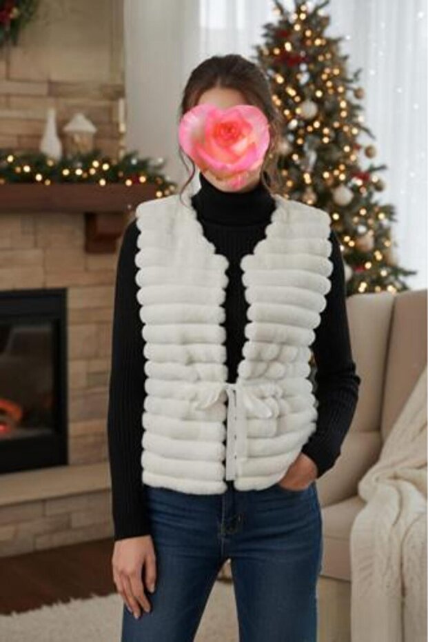 Off-white fur jacket with distinctive design - 1