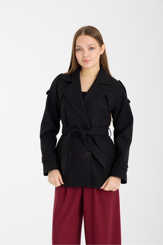 Calina Black Regular Fit Premium Cashmere Jacket