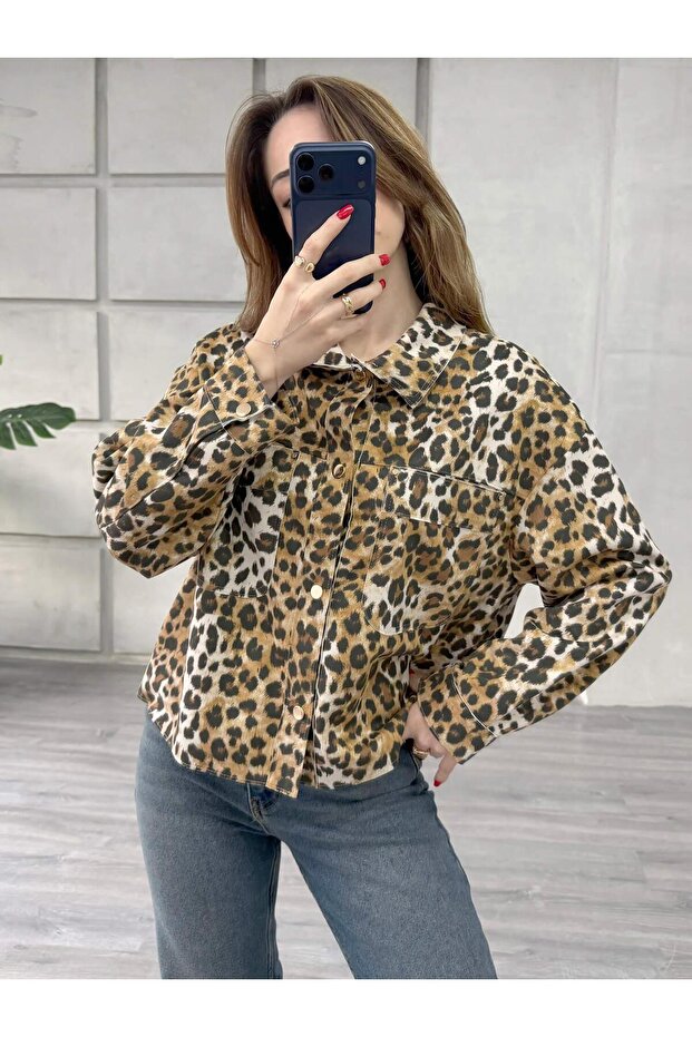 Leopard Patterned Jacket 24273 Brown - 1