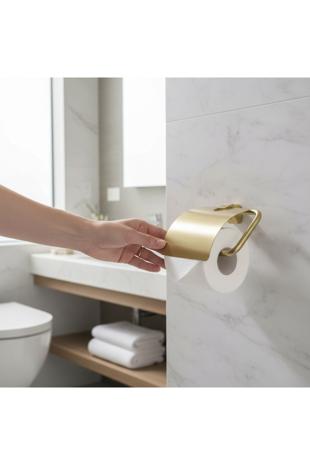 Toilet Paper Holder Matte Gold Modern Design Stainless Steel Brushed Gold Lid Paper Holder