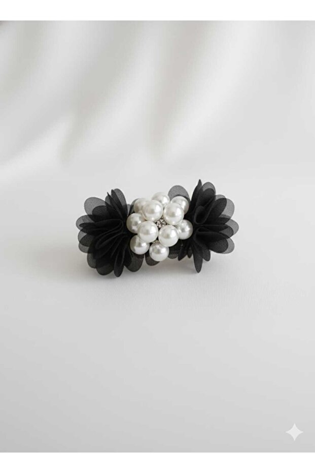 Pearl and Flower Clip Barrette - Black White Gray 3 Colors - Luxury Evening Dress Hair Accessory