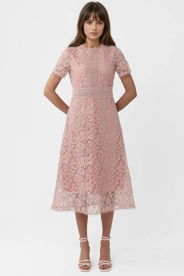 Dantel A-Line Midi Elbise - 6