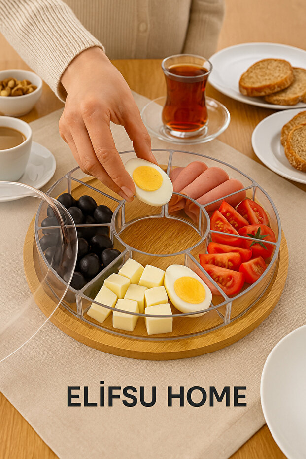 9-Compartment Bamboo Lid Breakfast Tray
