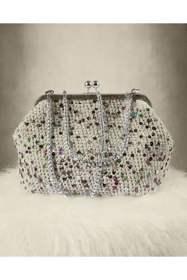 Dora El İşlemesi Pullu Makrome Çanta - 1