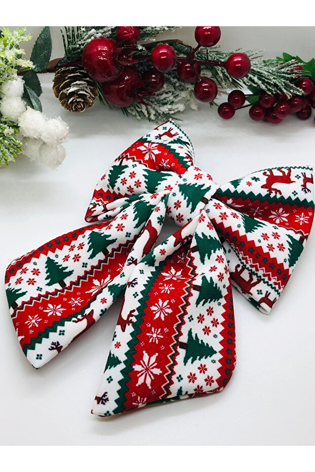 هدية عيد الميلاد على شكل فيونكة أوتوماتيكية، شجرة الصنوبر 🌲 ثلج ⛄️ مشبك شعر منقوش