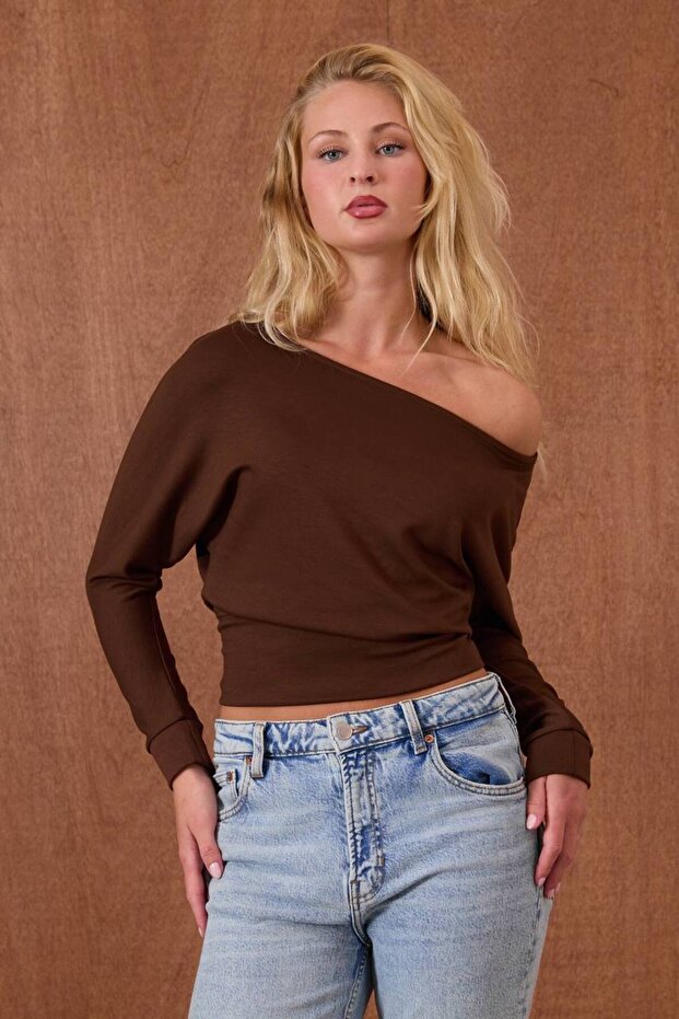 Women's One Shoulder Elastic Waist Long Sleeve Blouse