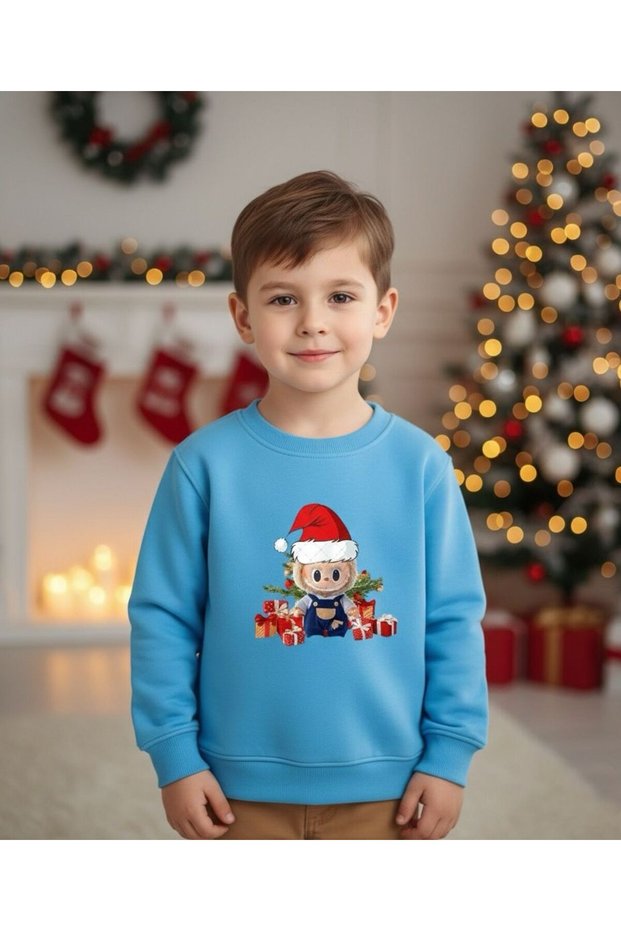 Soft Textured Inside Sh Fleece-Lined Sweet Trend Toy Character B Printed Children's Sweatshirt Mother Father and Child