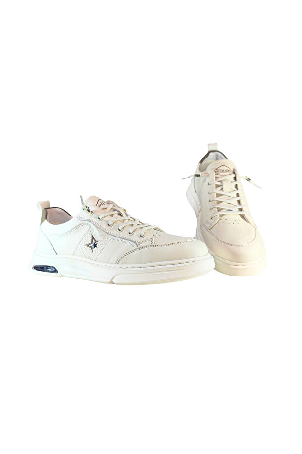 Men's Rubber Lace-Up Closure Genuine Leather Casual Sneakers