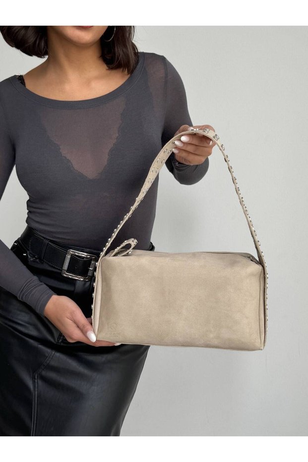 Studded Suede Style Model Hand and Shoulder Bag