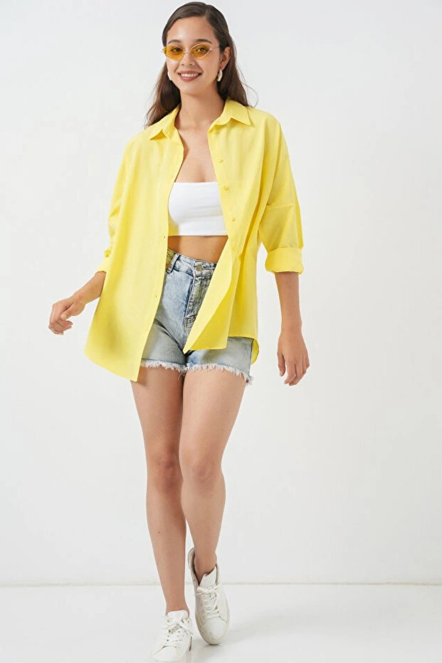 3900 Oversize Long Basic Shirt - Yellow - 2