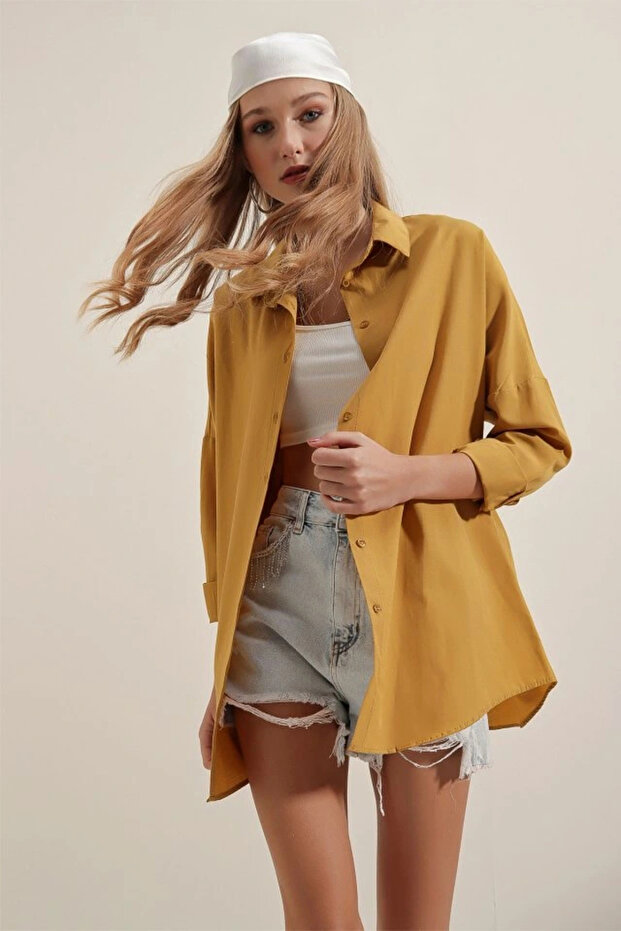 3900 قميص أساسي طويل الحجم - الخردل - 2