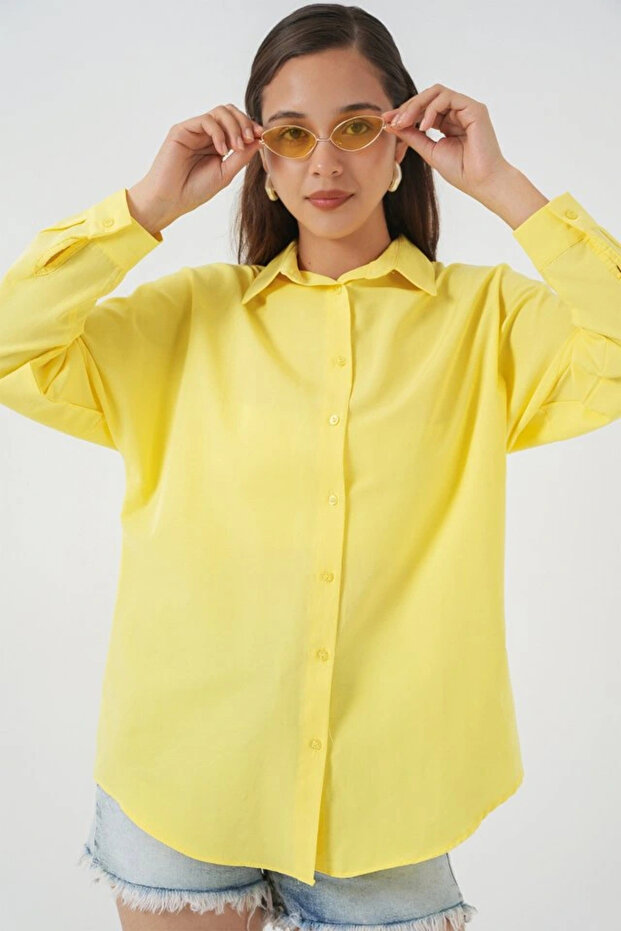 3900 Oversize Long Basic Shirt - Yellow - 3