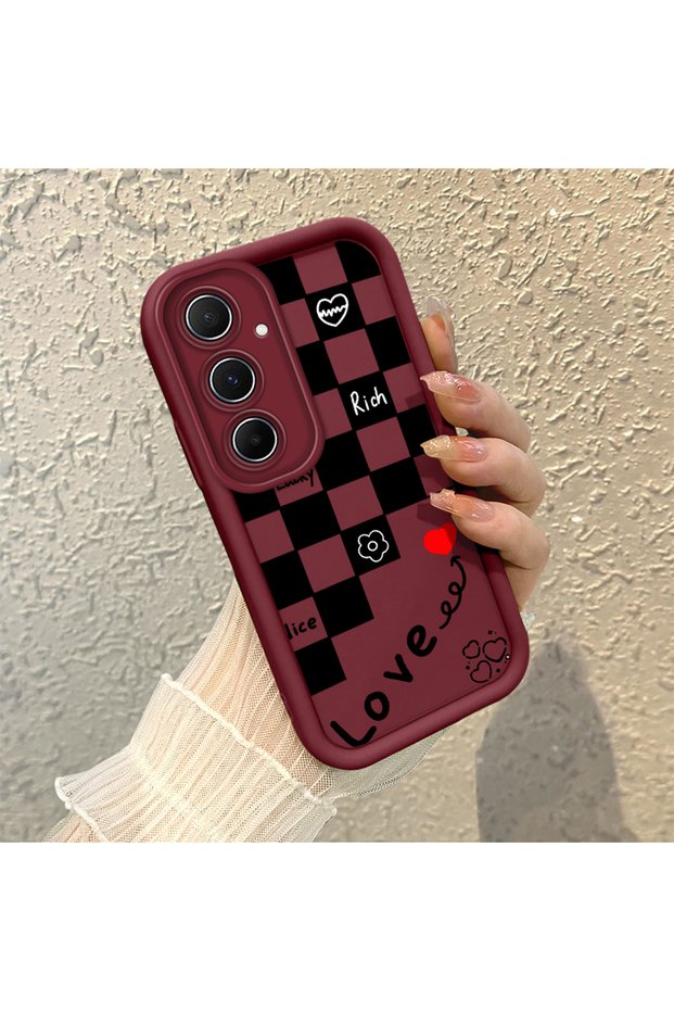Samsung Galaxy A55 Compatible Silicone Material Shockproof Simple Burgundy Phone Case