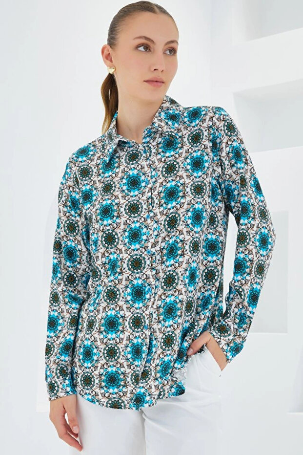 3721 Graphic Patterned Shirt - B.Blue - 3