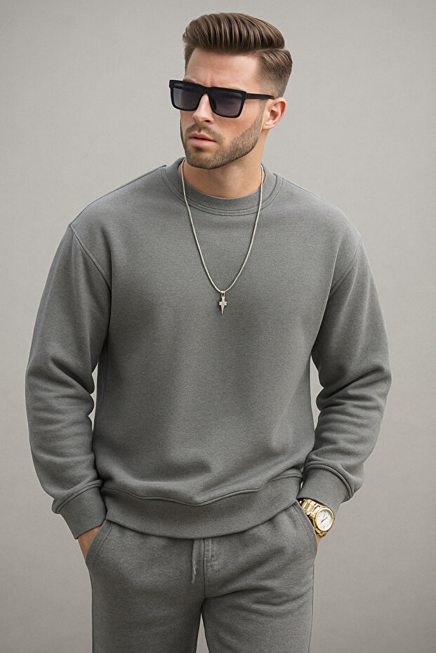 Erkek Slim Fit Günlük Basic Sweatshirt Üst - 1