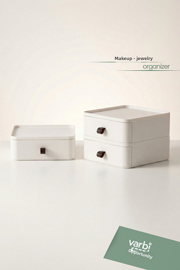 3-Piece Jewelry, Make-up and Cosmetics Organizer Drawer, Office Desk Organizer -white