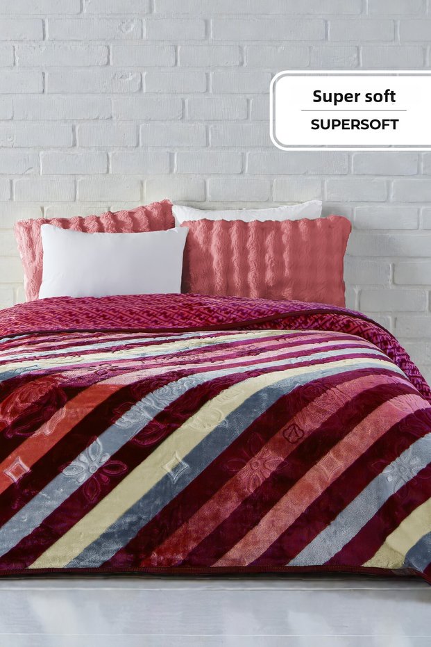 Lora 3 kg Embos Printed Blanket Double Size Thick Soft 210X230 cm Burgundy Powder