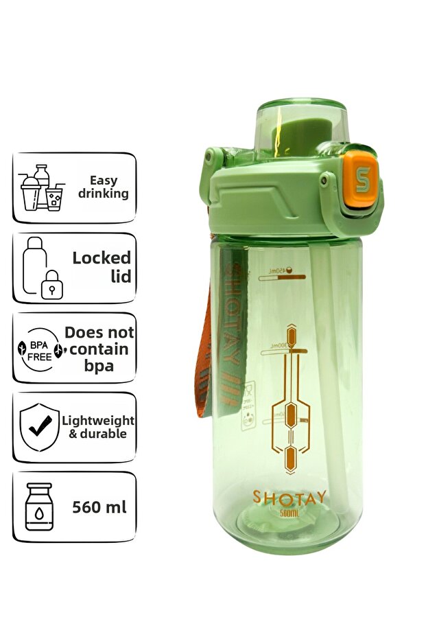 Lockable Lid Sports and Daily Use Water Bottle with Straw – Bpa Free, 560 ml