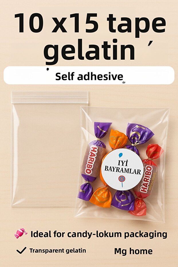 100 Pieces ♥️ 10X 15 ♥️ Adhesive Gelatin ♥️ Closed Bag 10X10 ♥️ Adhesive Cookie-Candy Bag