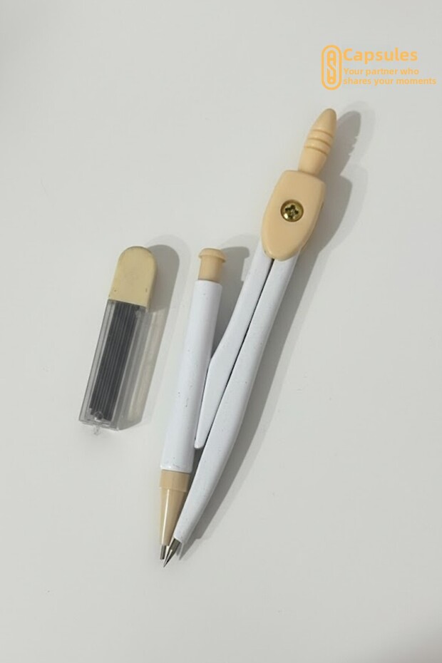 1 Piece Wheat Color Transparent Boxed Metal Tip Compass Set - Stationery & Office Compass