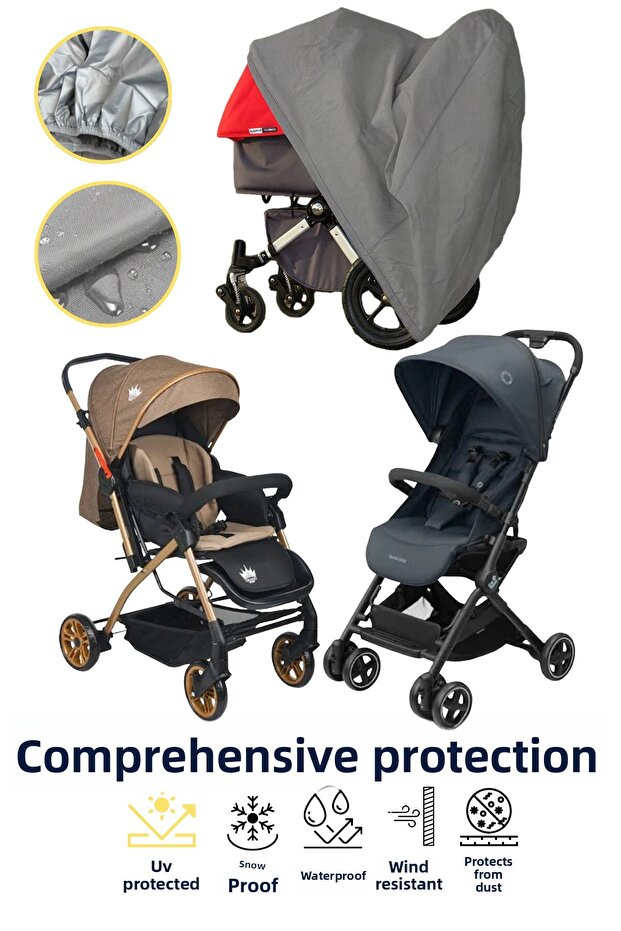 Gray Baby Stroller Protection Cover, Waterproof, Protects from Dust and Dirt, Baby Stroller Tarpaulin
