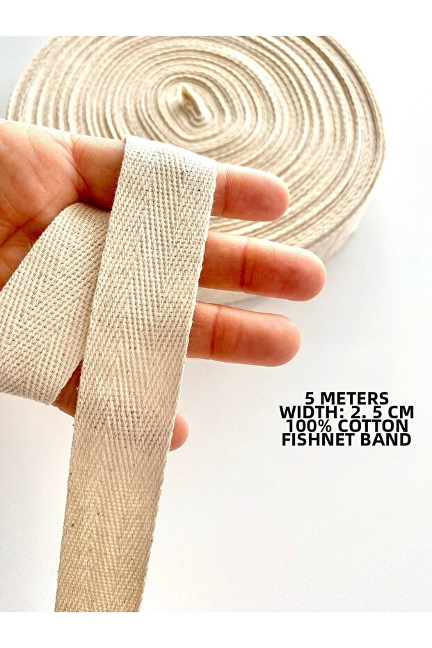 5 Meters Width 2.5 cm Ecru Color 100% Cotton Narrow Webbing-Sewing Concealer-Multi-Purpose Ribbon-Herringbone Bias Tape