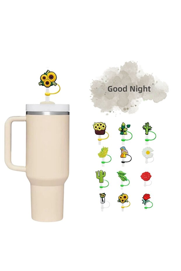 Thermos Compatible Straw Stopper Triple Yellow Flower