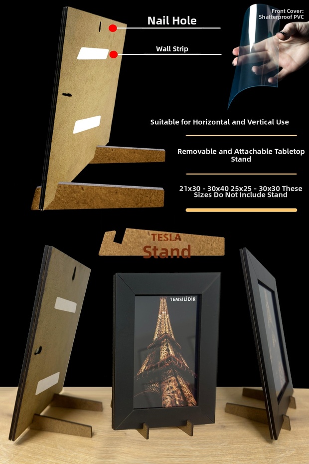 3 قطع إطار 10x15 - إطار MDF - إطار مستطيل - إطار A6 مع PVC - 2