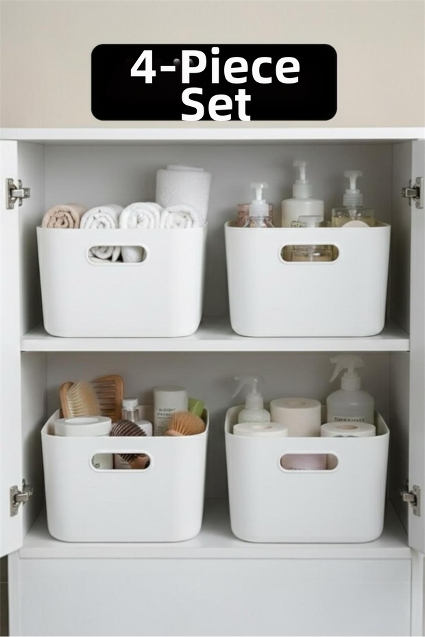 Sort 4 Pieces Bathroom Organizer White Color Plastic Multi-Purpose Bathroom Kitchen Office Organizer