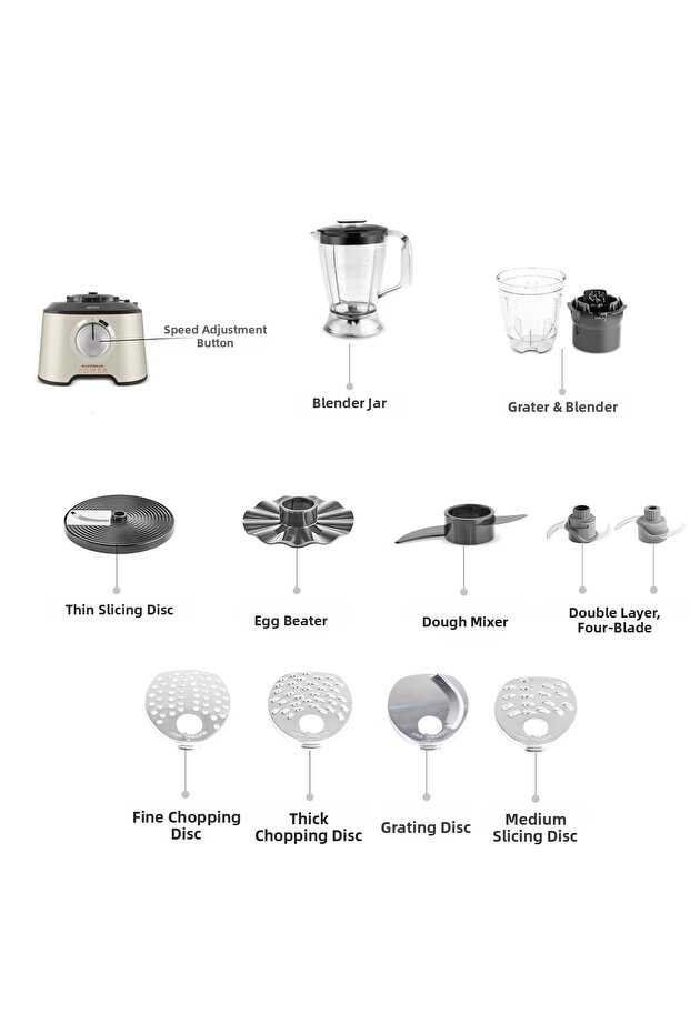 Mastermaid Power Multifunctional 10 in 1 Food Processor Grey - 5