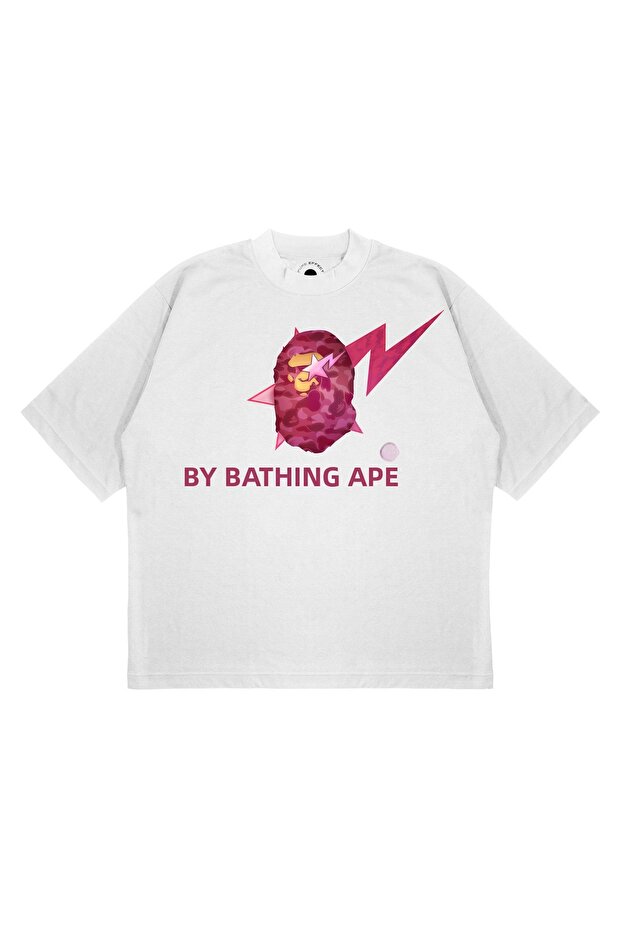 Unisex Oversize Bathing Pink Lightning Printed Boxy Fit Thick Fabric (240Gsm) T-Shirt