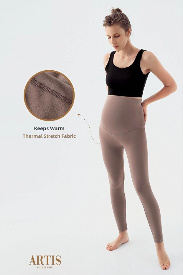 Termikus kapucnis meleg, rugalmas derékrész állítható, téli kismama leggings T10 - 1