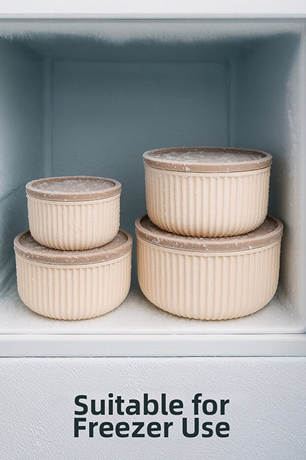 Set of 4 Round Storage Containers Striped Beige |   2.5L 1.5L 0.80L 0.45L |   Microwave and Freezer Compatible - 5