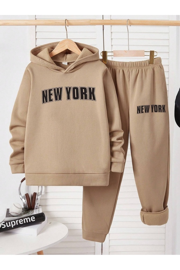 Unisex Men's Women's New York Printed Oversize 3 Thread Hooded Tracksuit Set