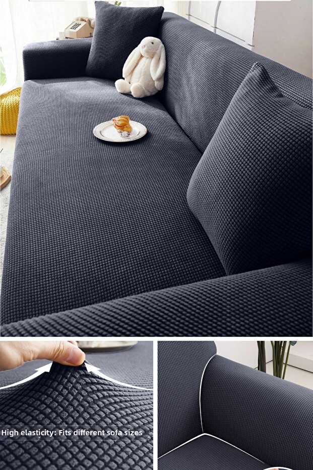 Lycra Stretch Elastic Flexible Washable Square Pattern Three-Person Denim Cover Seat Cover