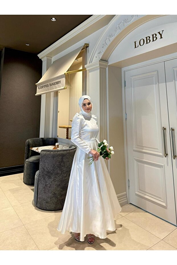 White Sarah Hijab Evening Dress